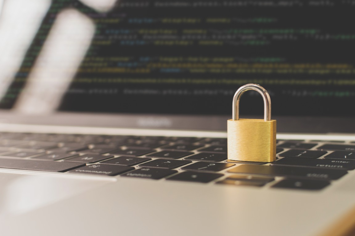 Laptop working develop coding program with lock on keyboard