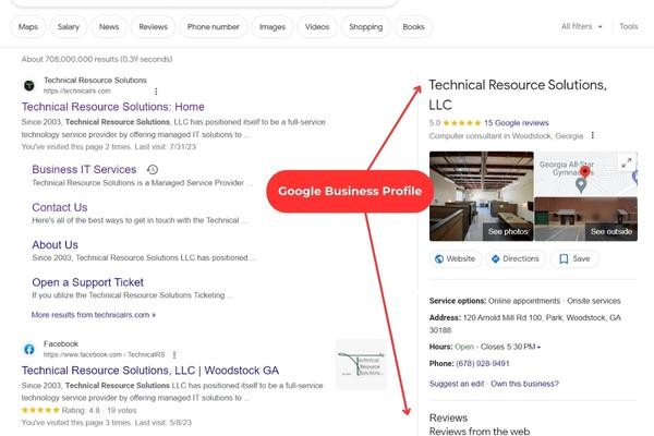 Example of a Google Business Profile on Google Search.